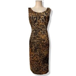 DONCASTER women’s size 10 brown and gold animal print empire waist dress
